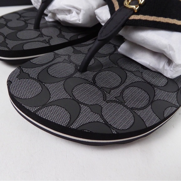 Coach Zoe Webbed Flip Flop Sandal w Signature C Logo Thong Slip On NIB - Picture 2 of 8